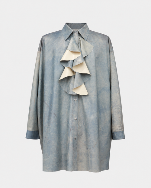 BLUE DYED LATEX RUFFLE SHIRT