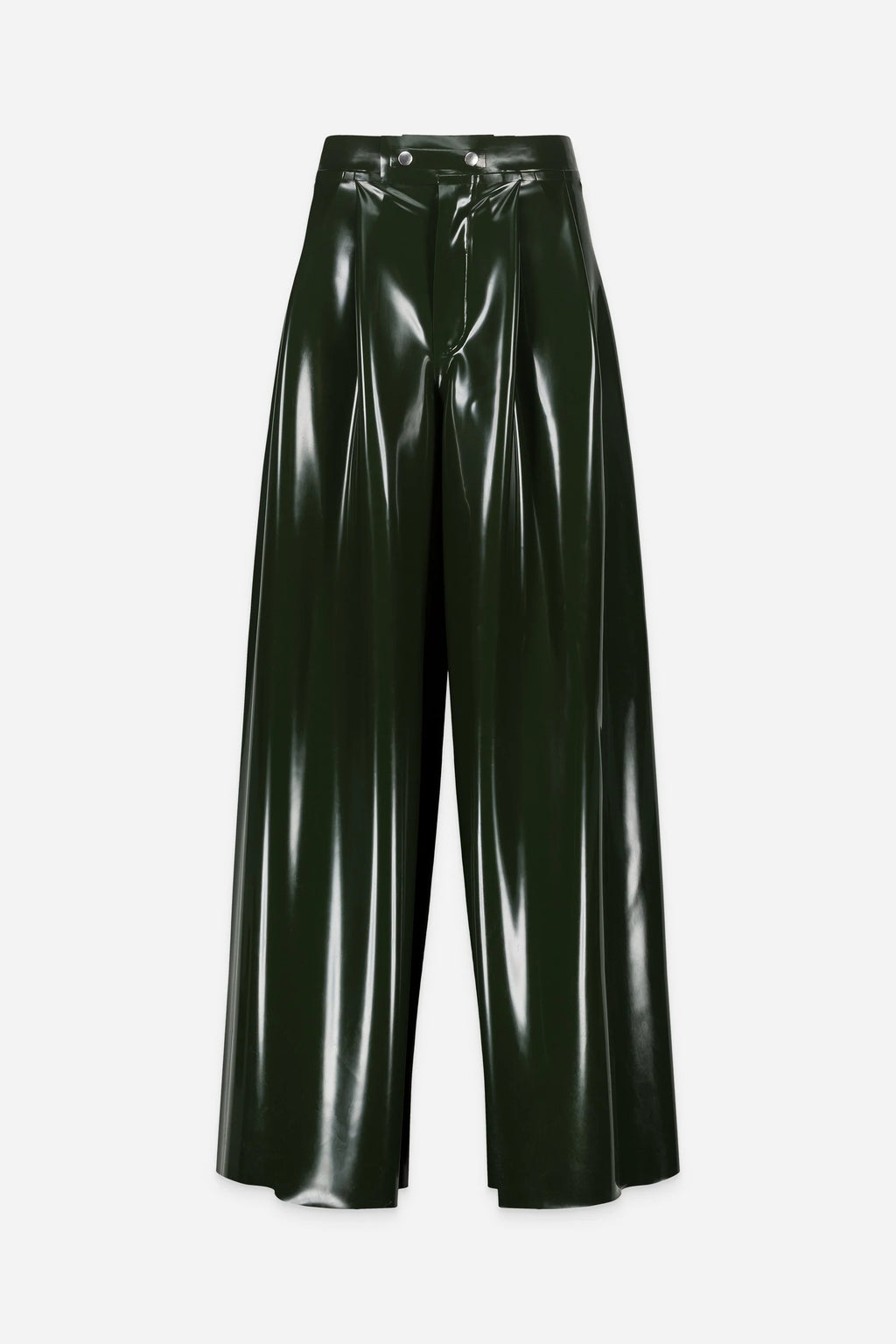 OLIVE GREEN LATEX WIDE PANTS
