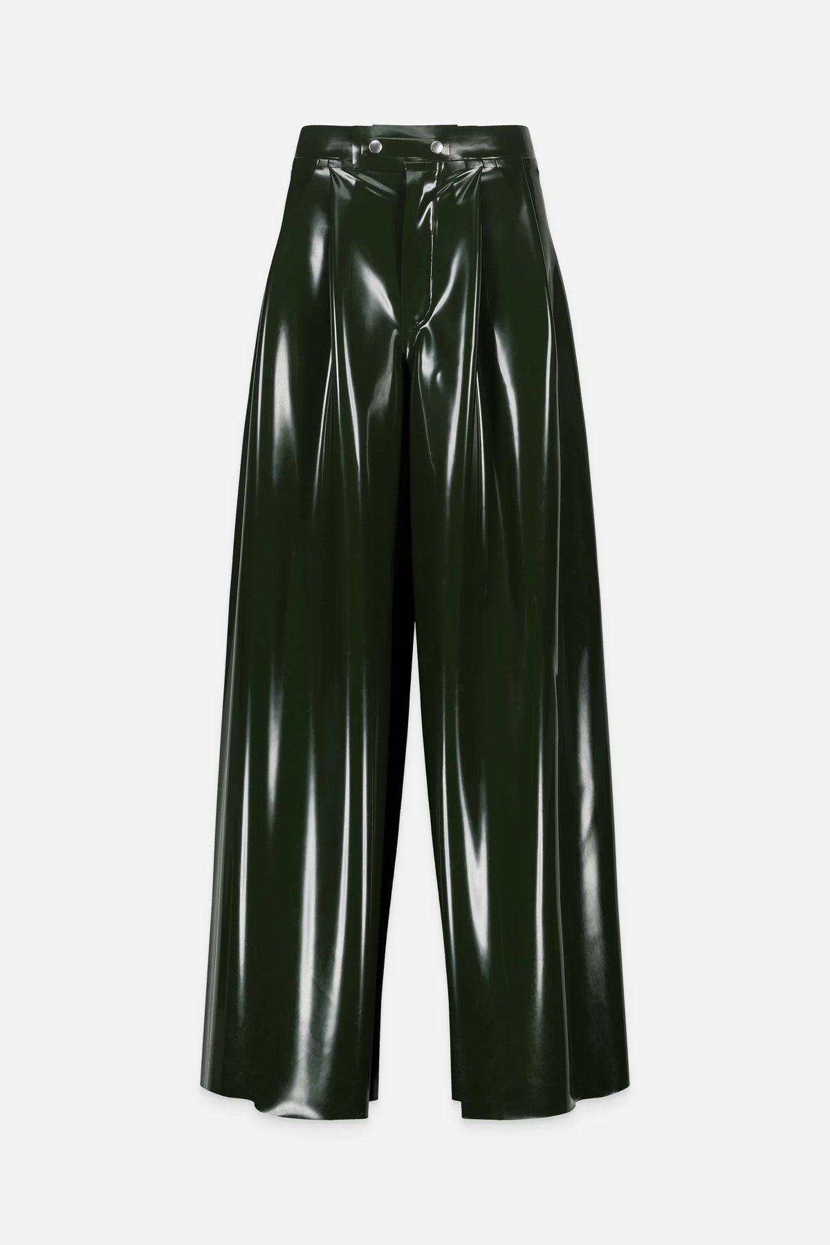 OLIVE GREEN LATEX WIDE PANTS