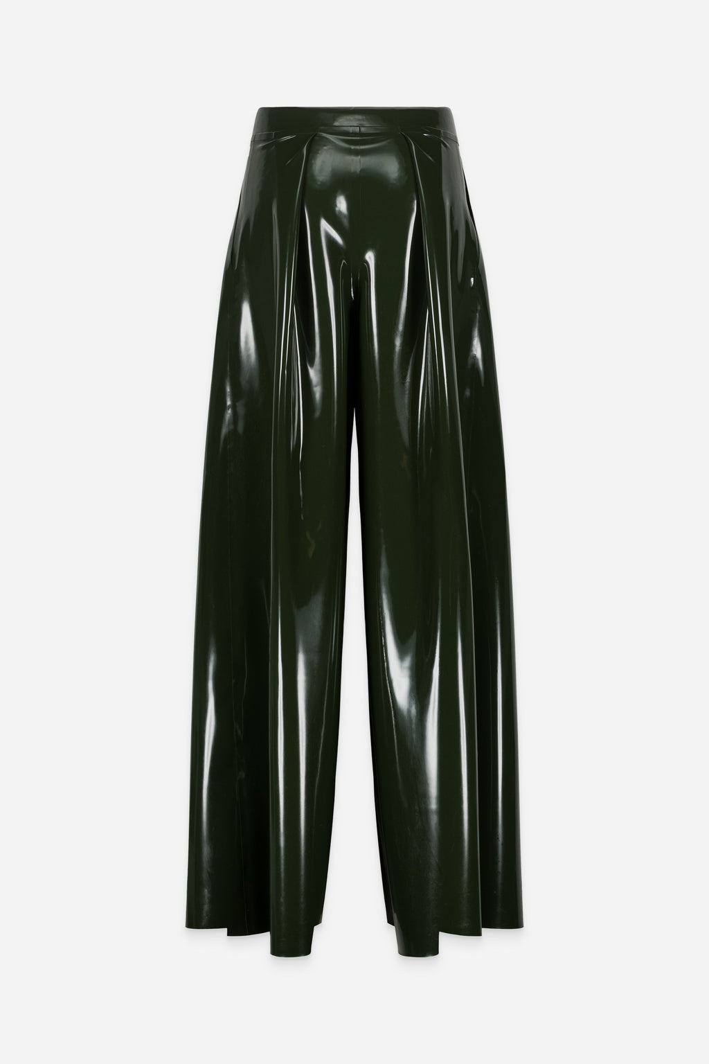 OLIVE GREEN LATEX WIDE PANTS
