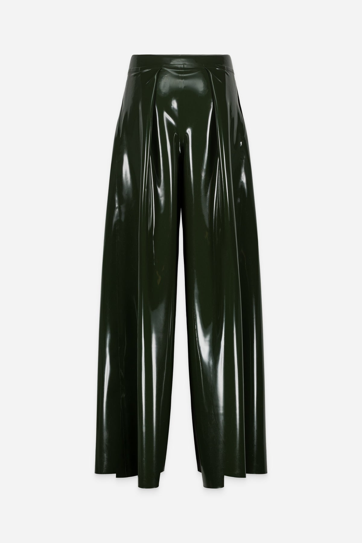 OLIVE GREEN LATEX WIDE PANTS